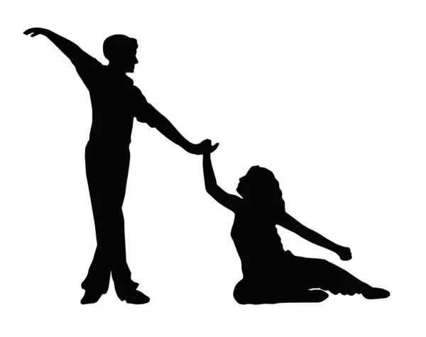 Dançando casal menino ajudando menina para pés — Vetor de Stock