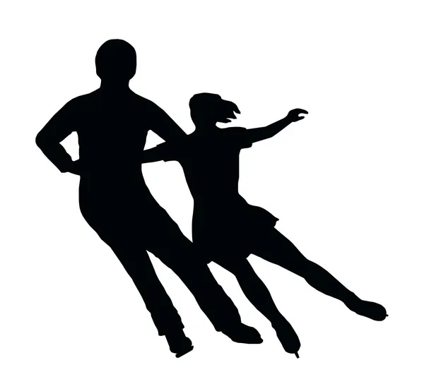 Silhouette Ice Skater Couple Side by Side Turn — Stock Vector