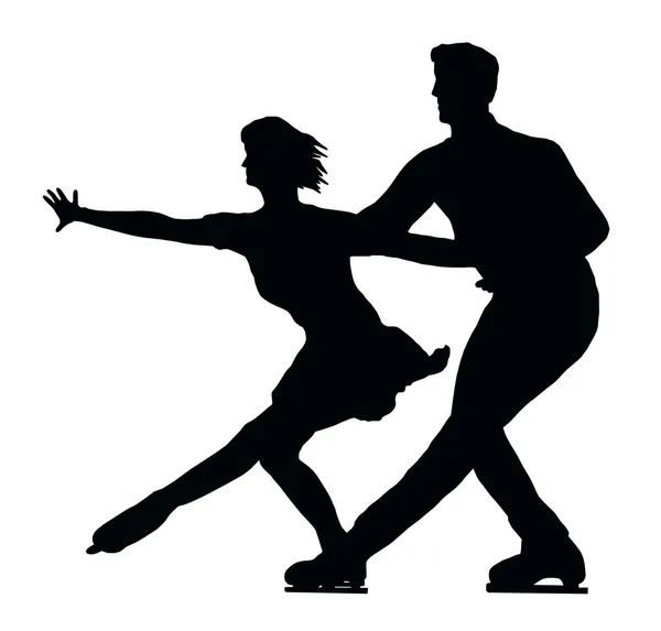 Silhouette Ice Skater Couple Side by Side — Stock Vector