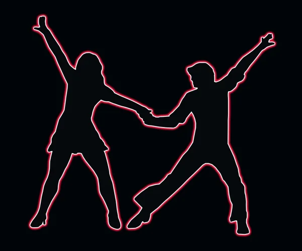 Lets Party Dancing 70s Neon Outline Couple — Stock Photo, Image