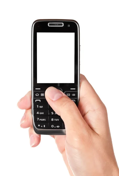 Mobiele telefoon in vrouw hand — Stockfoto