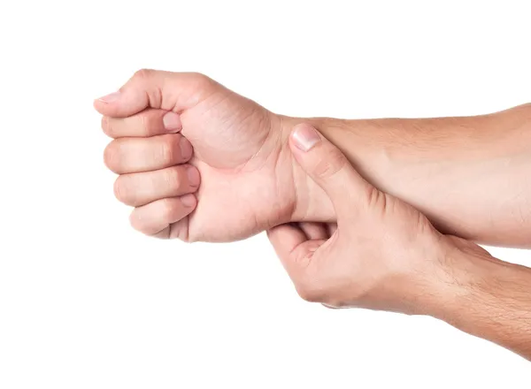 Lidská ruka měřící puls ramene — Stock fotografie