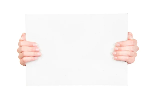 Mão segurando papel em branco — Fotografia de Stock