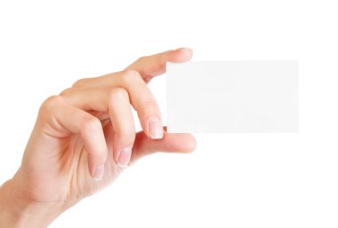 Hand holding an empty business card clipart