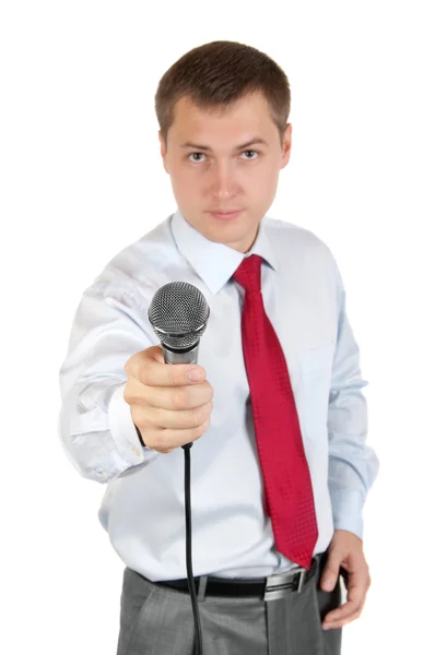 Periodista con micrófono — Foto de Stock