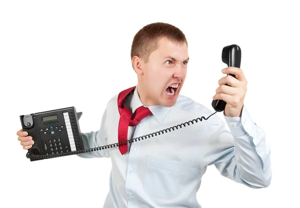 Üzletember sikoltozik a telefonban — Stock Fotó