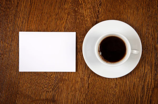 Tarjeta en blanco con taza de café —  Fotos de Stock