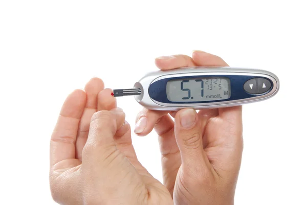 Diabetische patiënt bloedglucose niveau bloedtest meten — Stockfoto