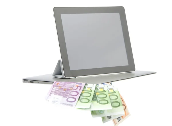 Новий електронний планшет сенсорна панель ноутбук екран гроші євро — стокове фото