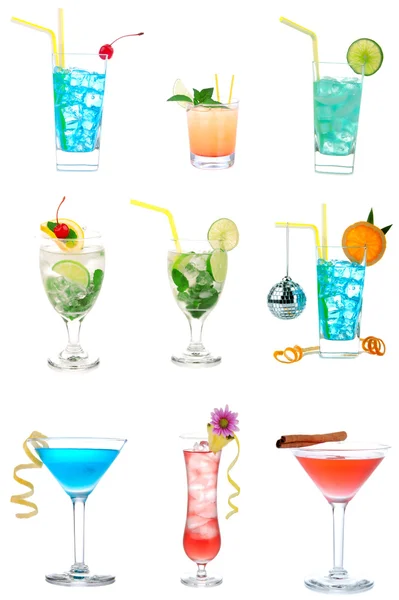 Colección collage cócteles Martini Mojito alcohol — Foto de Stock