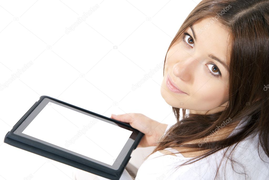 Business woman with electronic tablet touch pad