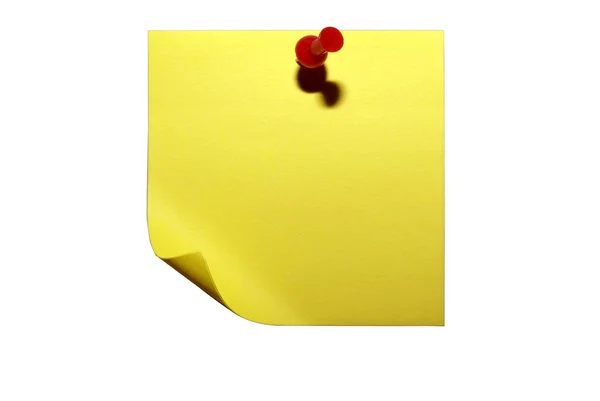 Not kağıdı. Sarı yapışkan kağıt. Beyaz kırpma ile izole — Stok fotoğraf