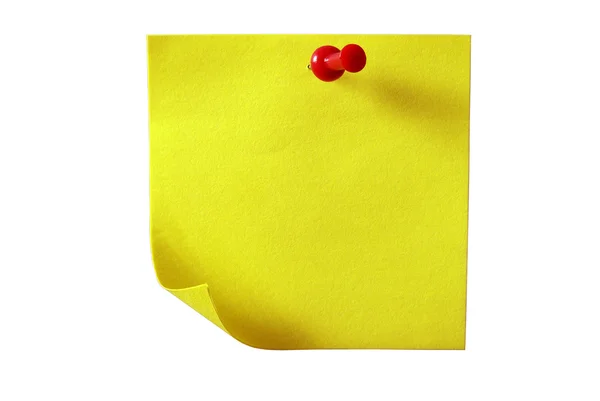 Not kağıdı. Sarı yapışkan kağıt. Beyaz kırpma ile izole — Stok fotoğraf