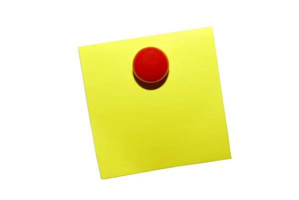 Žluté lepkavé dopisní papír s červenými magnetu. izolované na — Stock fotografie