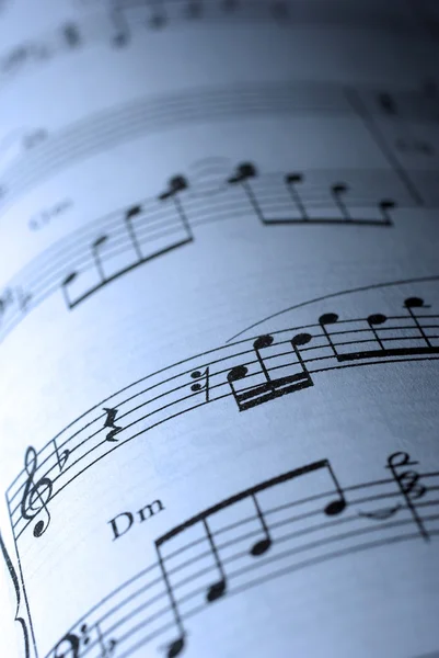 stock image Closeup of musical sheet. Cold photo filter.