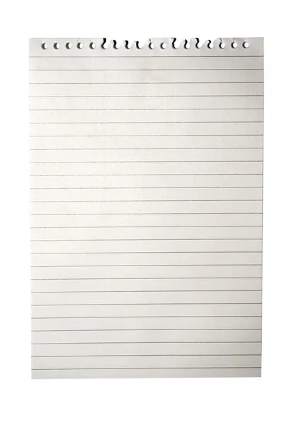 Blanko-Notizpapier aus Notizbuch mit auf Weiß isolierten Linien mit — Stockfoto