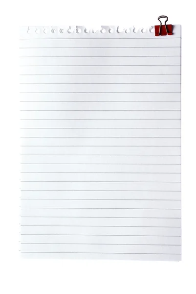 Lege nota papier met clinch geïsoleerde od wit. uitknippad. — Stockfoto