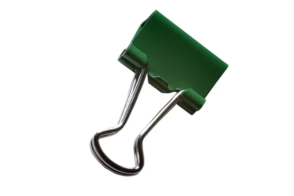 Grüne Büroklammer isoliert auf weißem Hintergrund mit Clipping-Pfad — Stockfoto