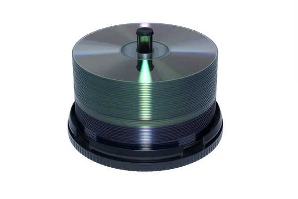 Zásobník prázdných dvd a cd disků, izolované na bílém pozadí. — Stock fotografie