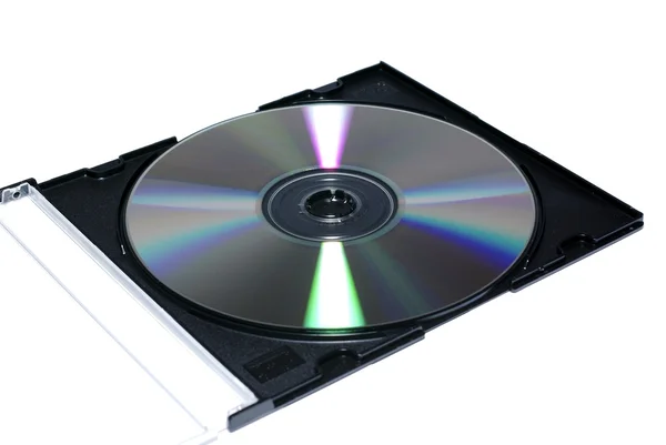 Открытая шкатулка с записанным диском. Изолировать на белом . — стоковое фото