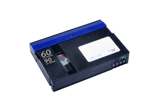 Mini cassette DV isolée sur fond blanc. — Photo
