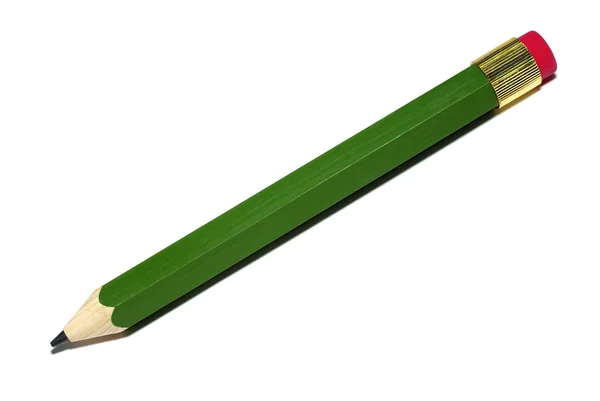 白い背景で隔離赤い消しゴムで大きな緑色鉛筆. — ストック写真