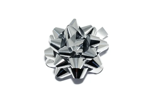 Silver shiny bow isolated on white background. — Stock Photo, Image