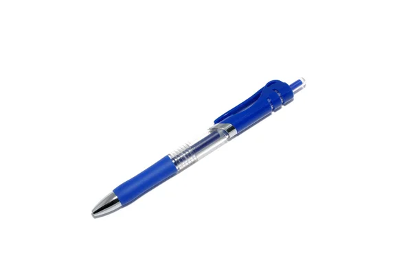 Синяя пластиковая современная ручка на белом фоне . — стоковое фото