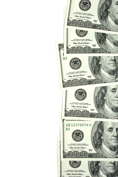 Dollarnoten vertikal isoliert auf weißem Hintergrund. — Stockfoto
