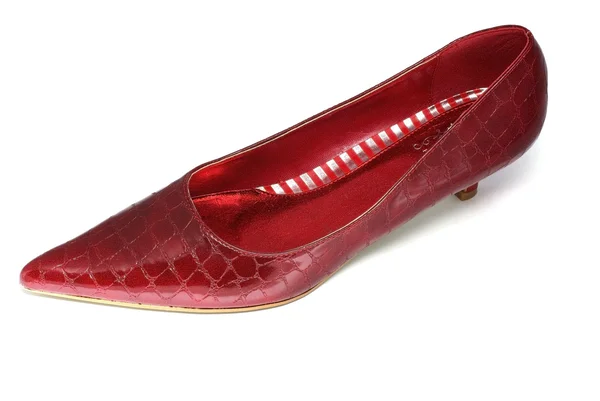 Piros női cipő a elszigetelt fehér háttér. — Stock Fotó