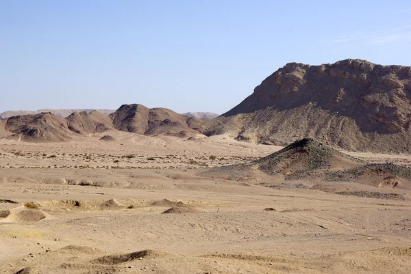 Egyptische woestijn met bergen achtergrond. — Stockfoto