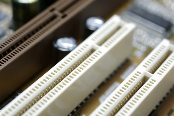Mainboard close up framed photography. Selective focus on PCI sl — Stock Photo, Image