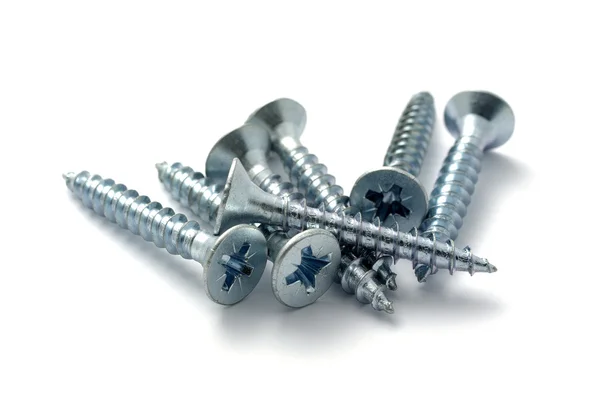 Screws close up photo. Selective focus. Isolated on white backgr — Stock Photo, Image