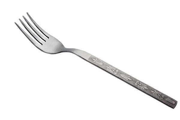 Oude metalen vork, geïsoleerd op een witte achtergrond. uitknippad in — Stockfoto