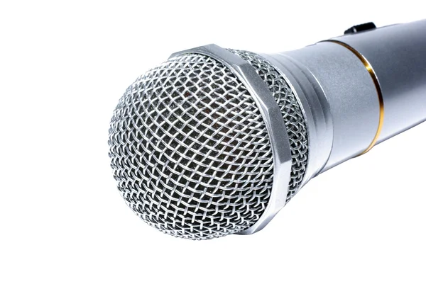 Macro microfone de áudio isolado no fundo branco . — Fotografia de Stock