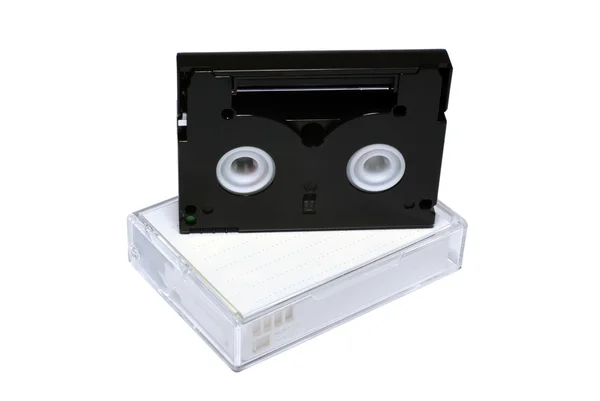 Duas cassetes mini-dv isoladas sobre fundo branco . — Fotografia de Stock