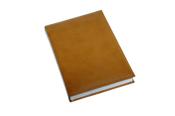 Bruin lederen boek geïsoleerd op witte achtergrond. — Stockfoto