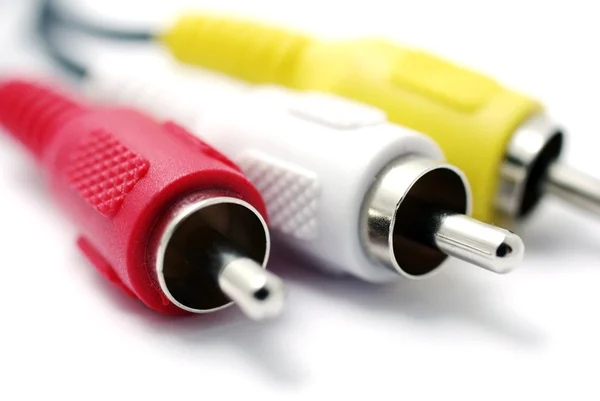 Macro-opname voor Rca A / V interconnectie kabel geïsoleerd op witte ba — Stockfoto