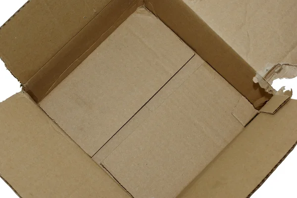 Boîte en carton vide isolée sur fond blanc. Contexte, ba — Photo