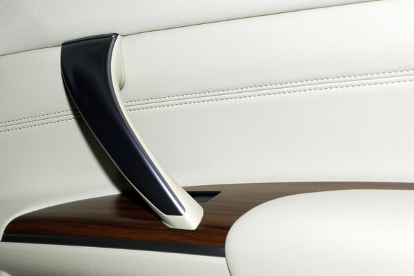 Interior of modern car as background. High quality leather Leath