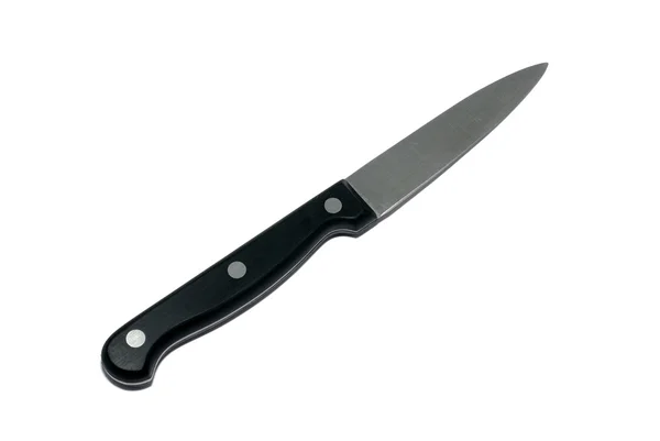 Cuchillo de acero con mango negro aislado sobre fondo blanco . — Foto de Stock