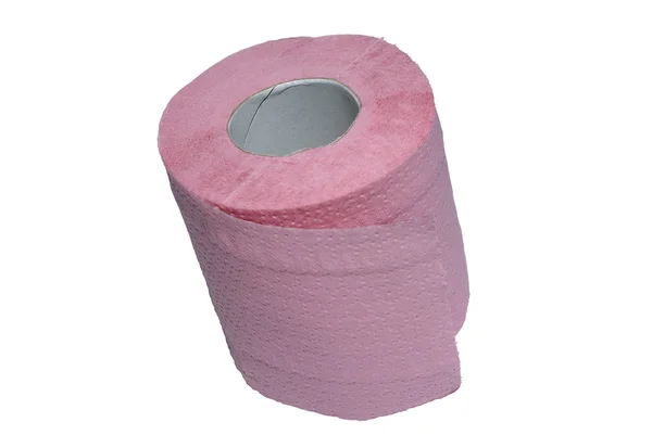 Rullet lyserødt toiletpapir isoleret på hvid baggrund. Klipning - Stock-foto