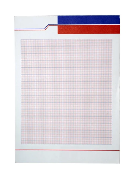Milimetrový papír v červené barvě s modrými barvami izolovaných na bílém pozadí — Stock fotografie