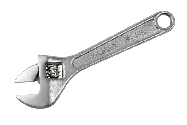 Verstelbare metalen sleutel geïsoleerd op de witte achtergrond. — Stockfoto