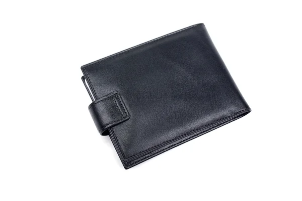白い背景上に分離されて未使用ブラック レザー折財布ウォレット. — ストック写真