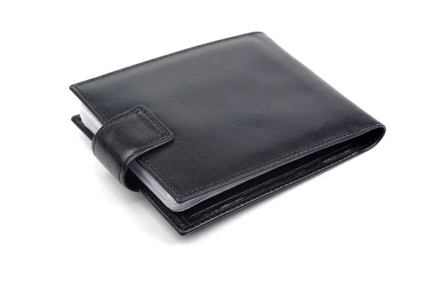 Unused black leather business card holder isolated on white back — Stock Photo, Image