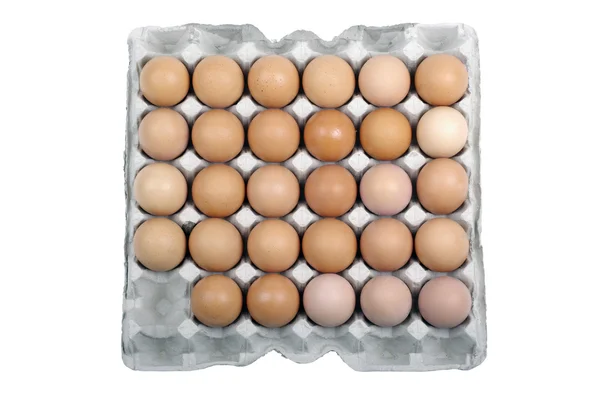 Ovos em embalagem de segurança isolados sobre fundo branco . — Fotografia de Stock