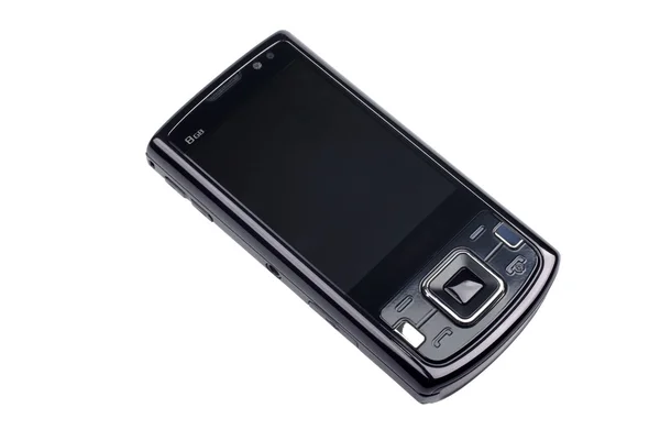 Moderno telefone inteligente preto isolado no fundo branco . — Fotografia de Stock
