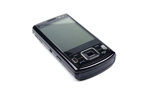 Modernes schwarzes Smartphone isoliert auf weißem Hintergrund. — Stockfoto