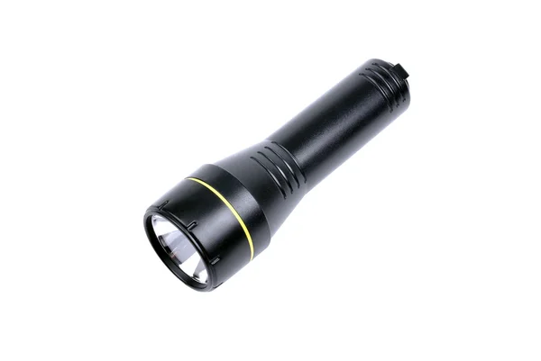 Black with yellow plastic torch isolated on white background. — Stock Photo, Image